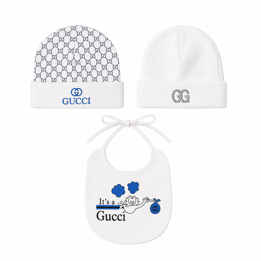 مجموعة 3 قطع قوتشي وقبعة اضافية مستعملة | Gucci Baby Set and extra Cap Used - size 0-3