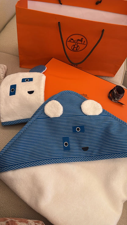 منشفة و قبعة مواليد ايرميز | Hermès Baby Towel